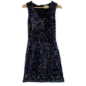 Molly Bracken Sequin Dress Small Black Irridescent Sequins Mini Party Glam